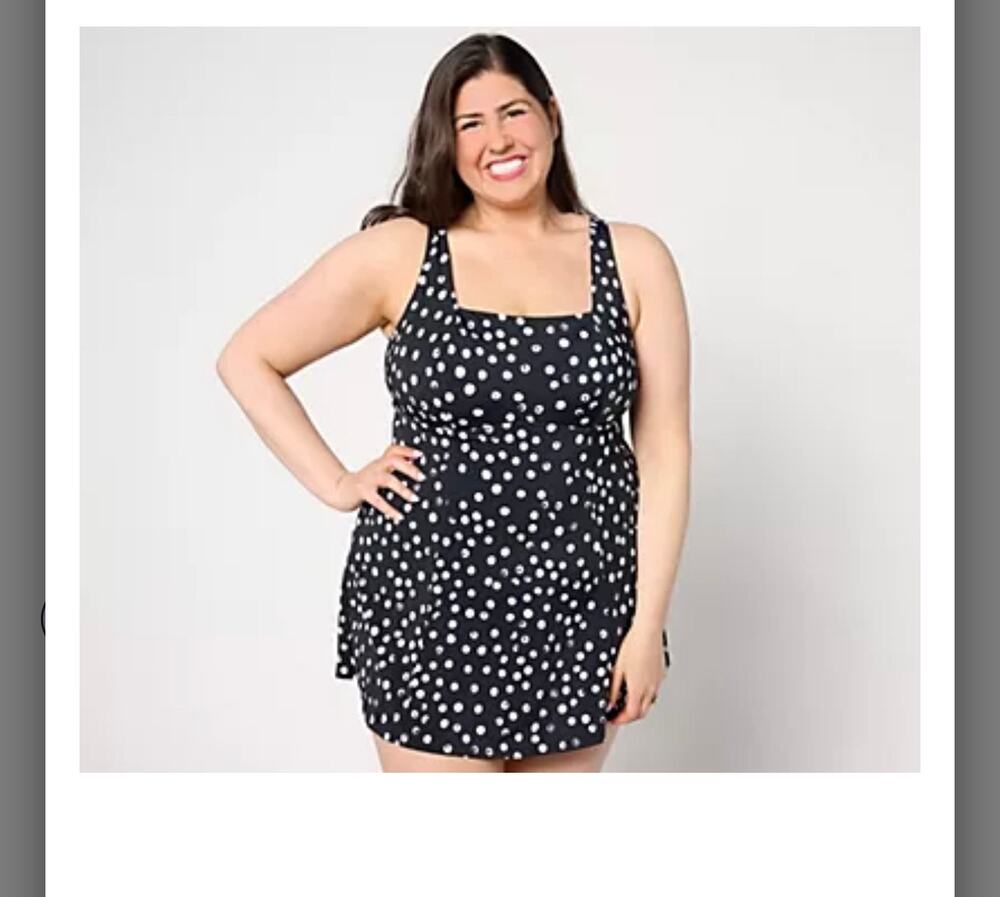 Kim Gravel x Swimsuits For All Square Neck Swim Dress sz 8 modern dot